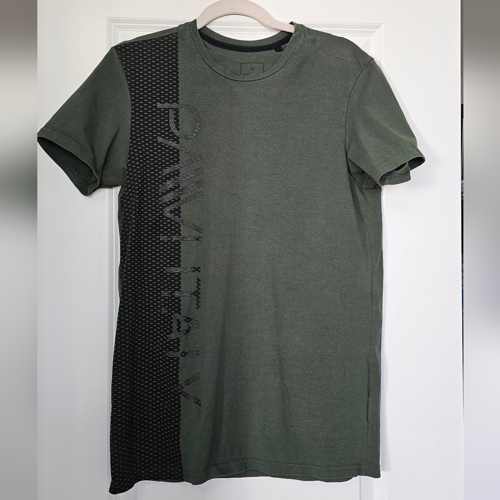 PAVV Athletics Performance T-Shirt Olive Green Graphic Athletic Top Size M